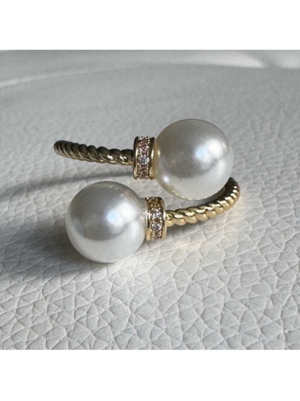 Gold tone Pearl Double-Accent Ring - New
